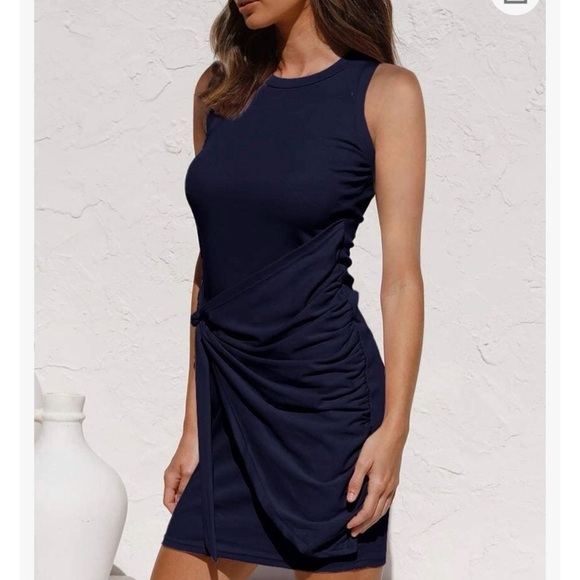 lillusory Dresses & Skirts - LILLUSORY Summer Casual Sleeveless Bodycon Ruched Tie Waist Mini Dresses